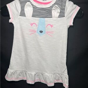 Cat & Jack White Tee with Pink Trim and Blue Kitty Accent
